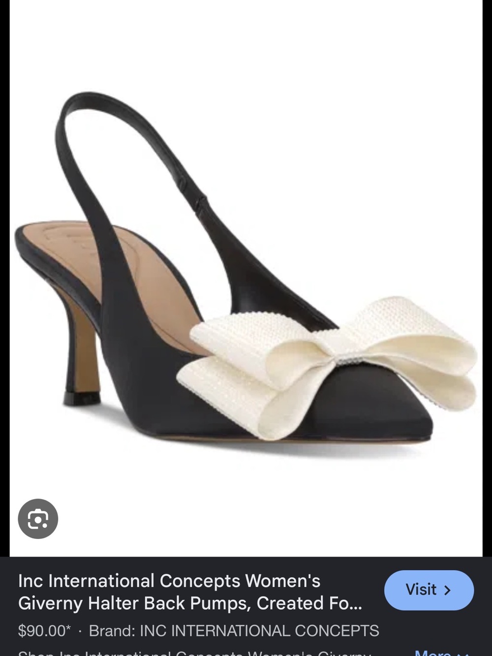 INC International Concepts Black Slingback Pumps with Ivory Bow Accent